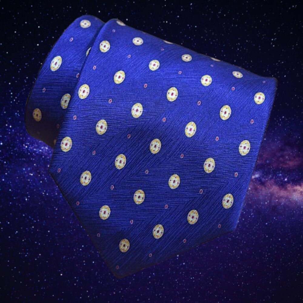 $490 BRIONI Handmade Navy Blue Aqua Medallion Geometric Luxury Silk Tie Italy